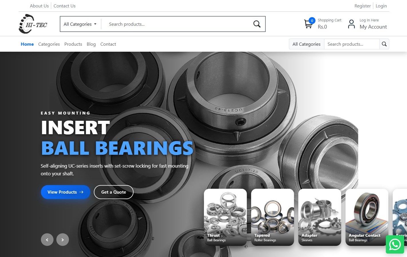Hi-Tec Bearings website screenshot