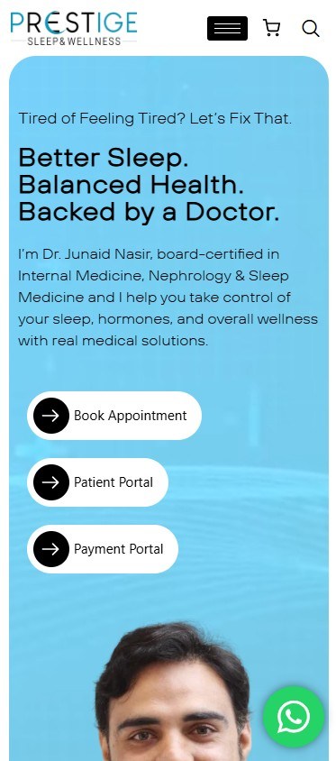 Prestige Sleep and Wellness mobile view